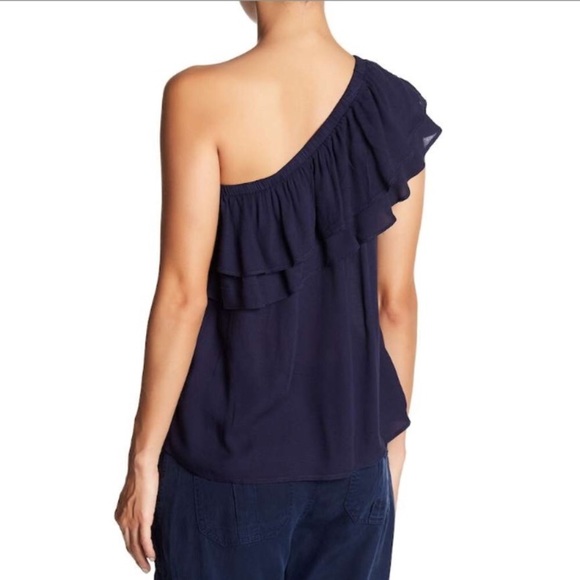 On The Road Navy One Shoulder Ruffle Top - Picture 2 of 4